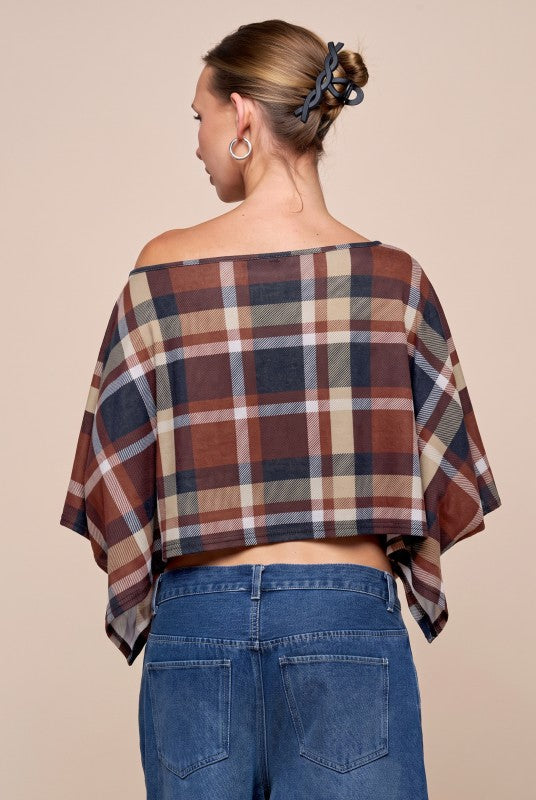 Lacey Plaid Poncho Top